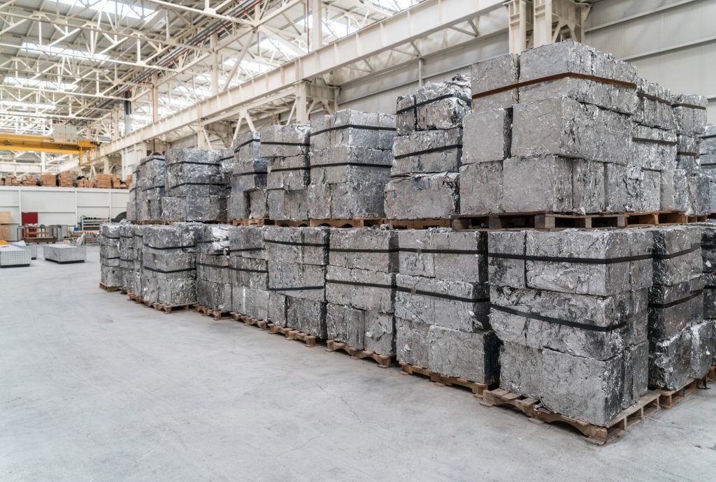 Stacks of recycled aluminium blocks