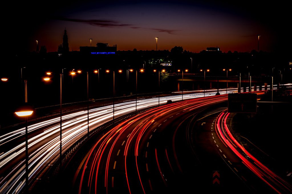 Traffic on motorway at night
